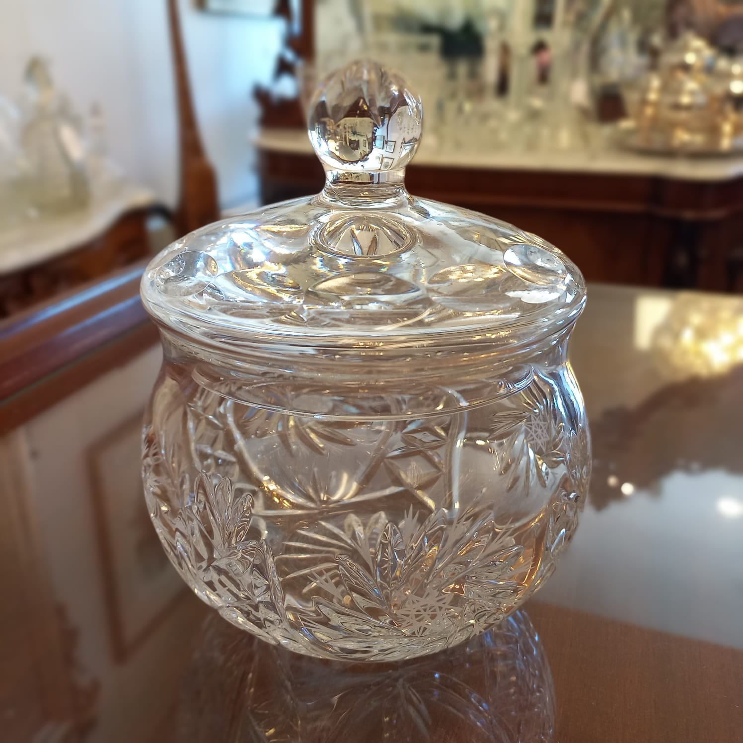 The main photo for American Brilliant cut glass crystal jar with lid